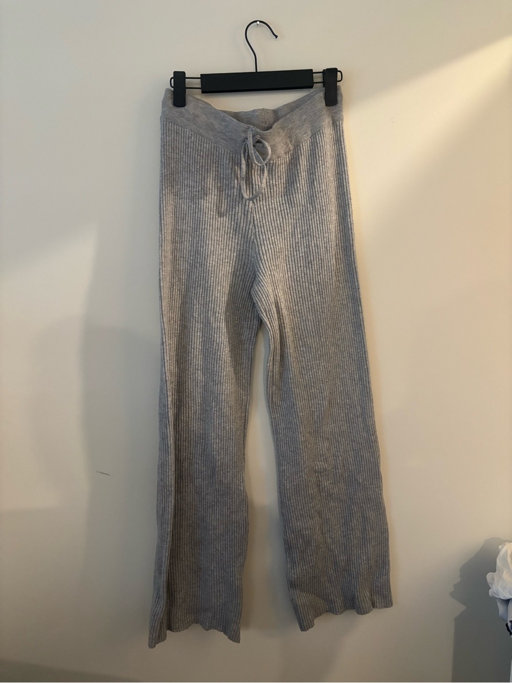 Pink Rose Ribbed Wide-Leg Knit Pants - Gray